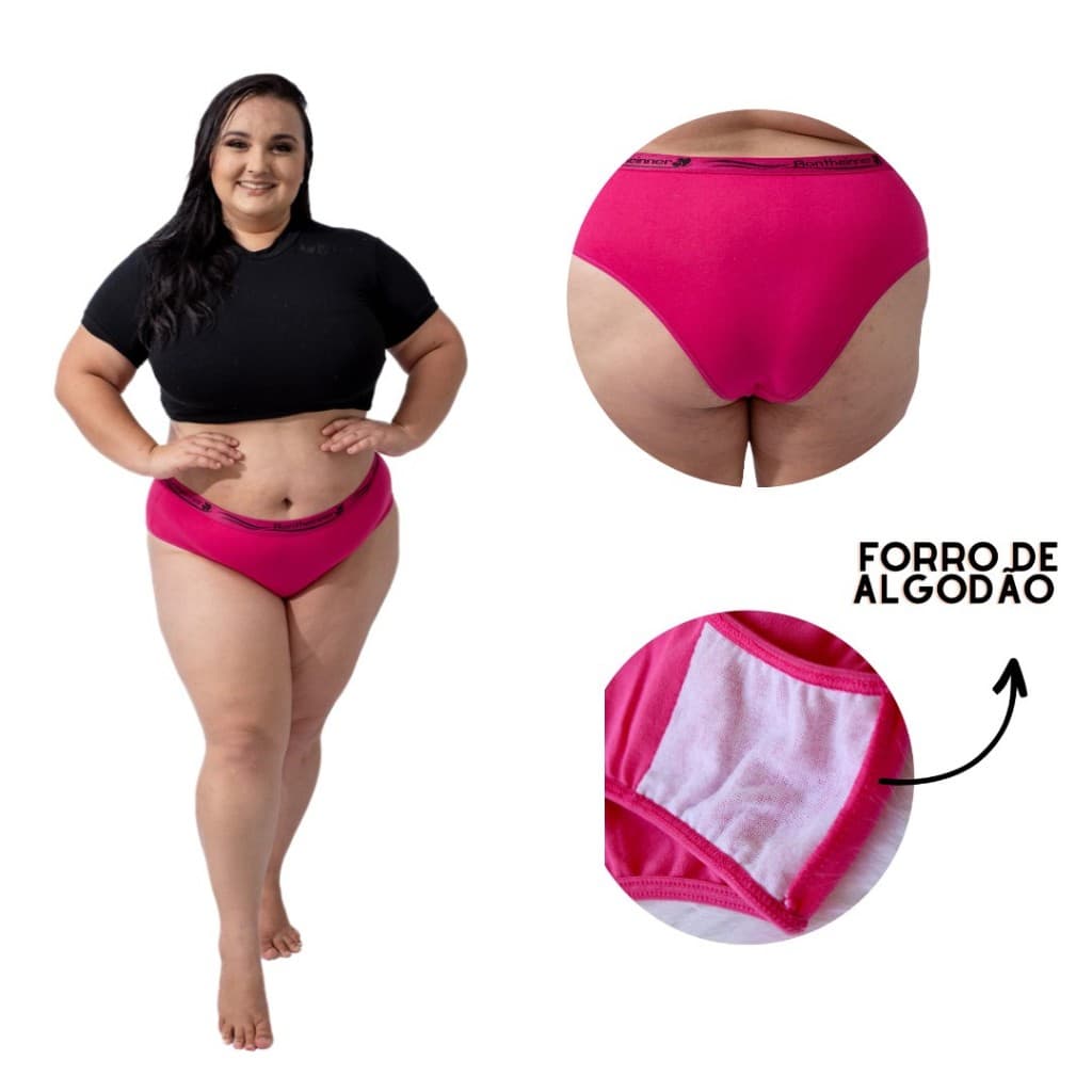 Kit 5 Calcinha Plus Size Cintura Alta Algodão/Cotton  Ref 026