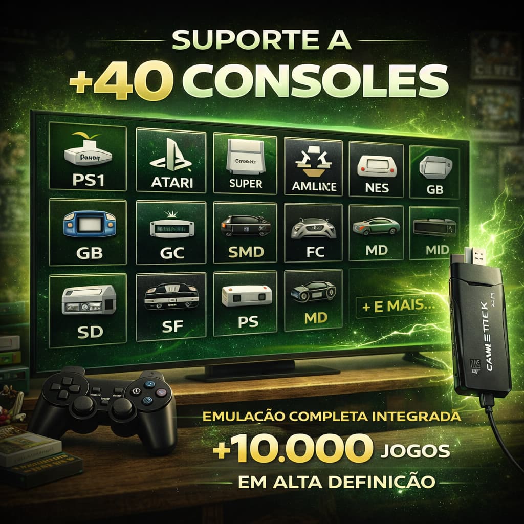 Game Stick 4K Retrô com 10.000 Jogos + 2 Controles Sem Fio HDMI Plug and Play PS1 Atari