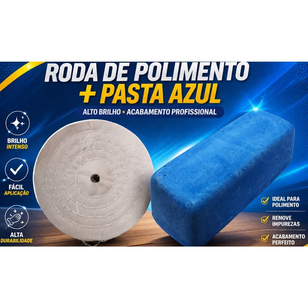 kit 1 massa azul alto brilho de 1,200kilos + 1 roda de polir algodão 150mm