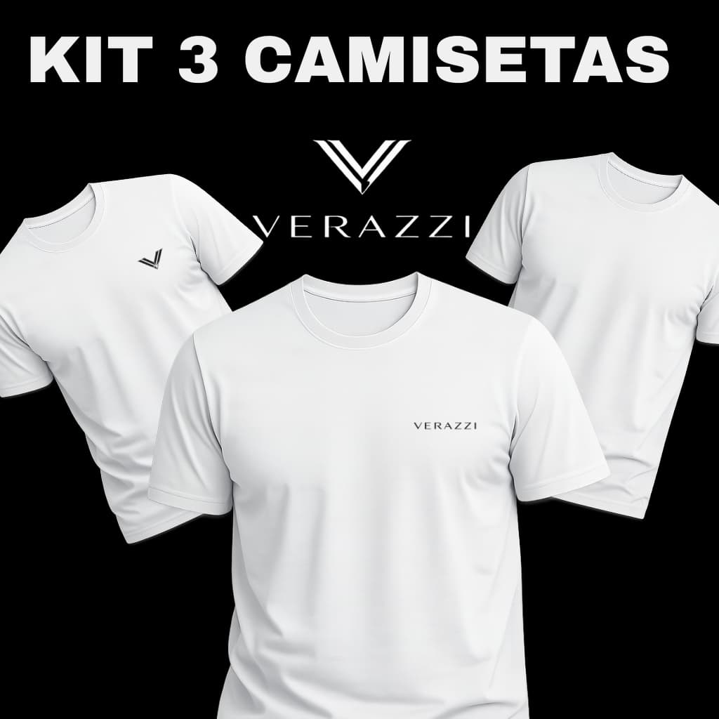 Kit 3 Camisetas Branca Verazzi Premium - Camisa Masculina