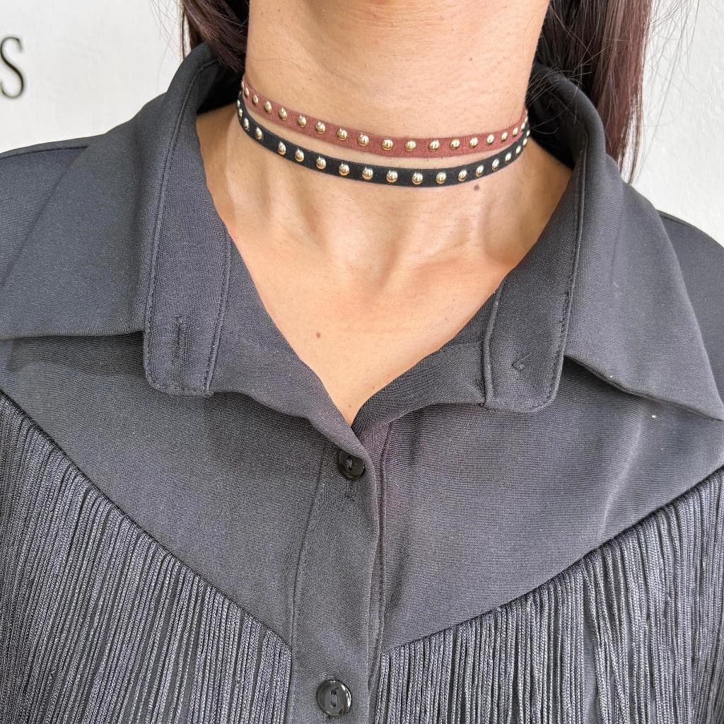 Choker gargantilha country dupla bolinhas douradas