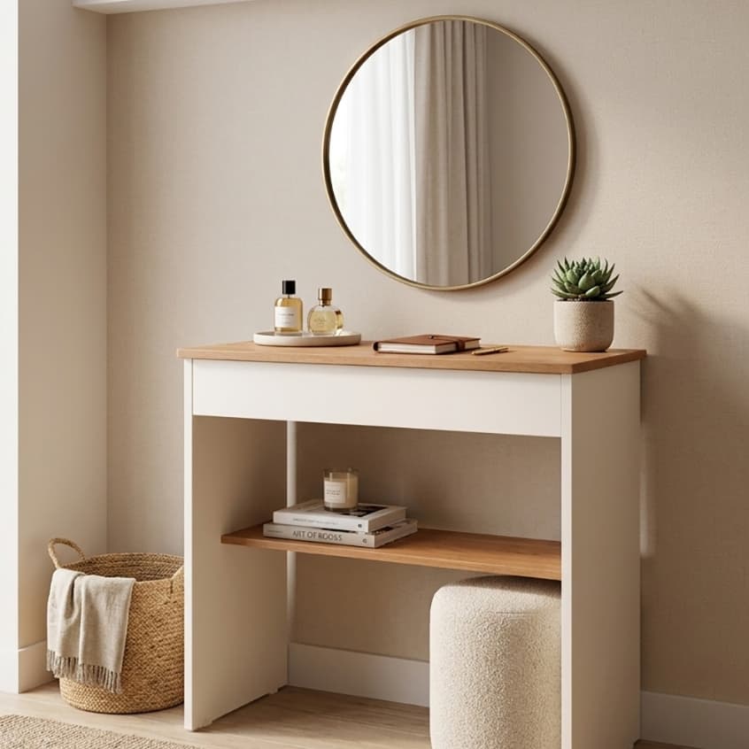 Mesa Home office Pequena Com Gaveta Para Notebook Off White