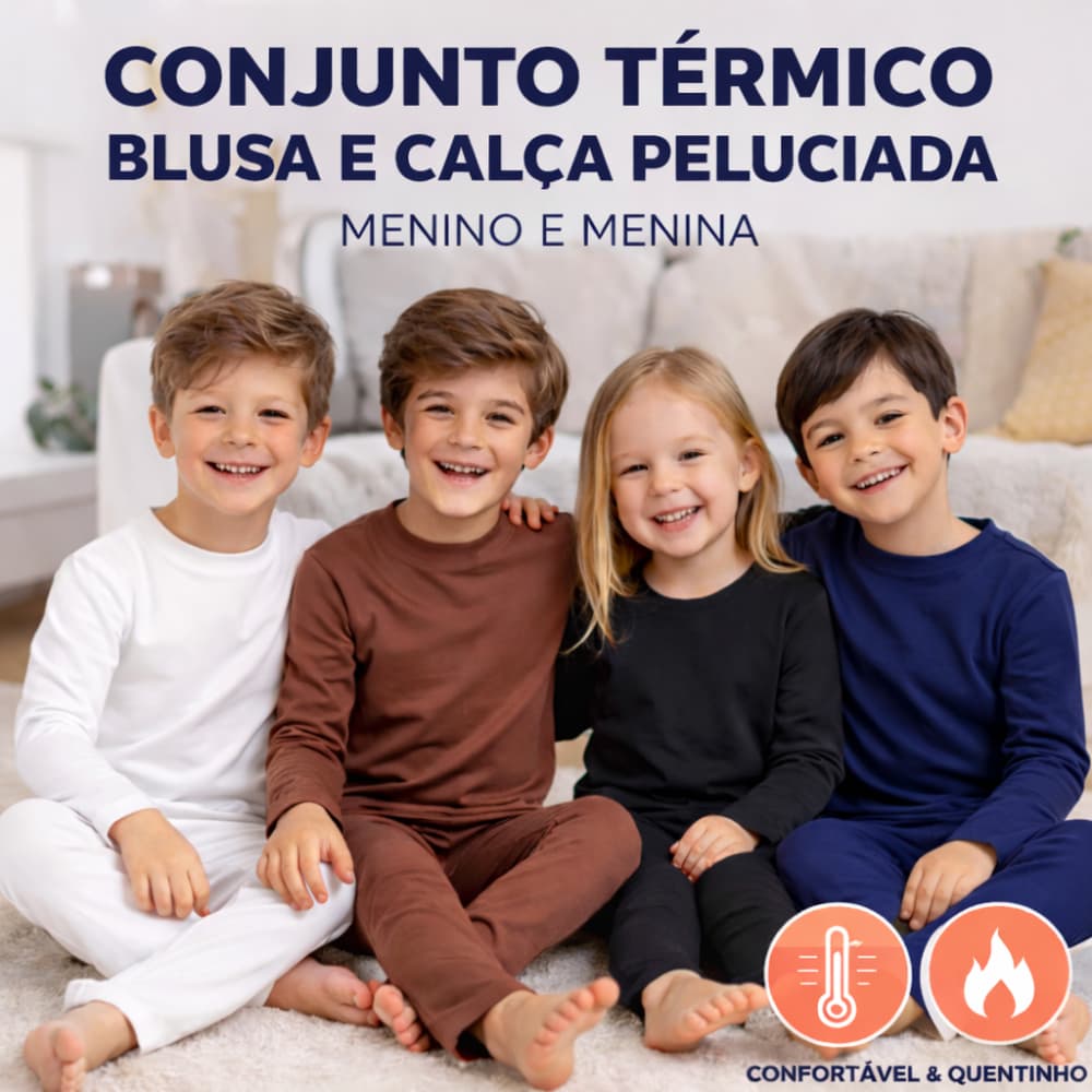 Kit 3 Conjuntos Térmicos Infantil Inverno Frio Segunda Pele Blusa E Calça Peluciada