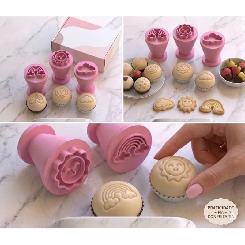 Kit de Carimbos para Doces e Brigadeiros | Modelador de Doces | Carimbos Céu Sol Nuvem Arco Íris