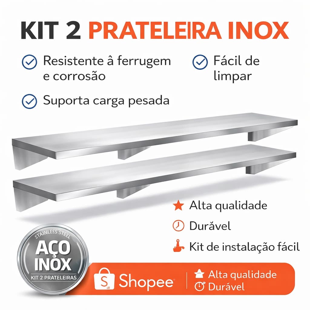 Kit 2 Prateleira Aço Inox Parede Cozinha Suporte Resistente Multiuso Alta Industrial Restaurante
