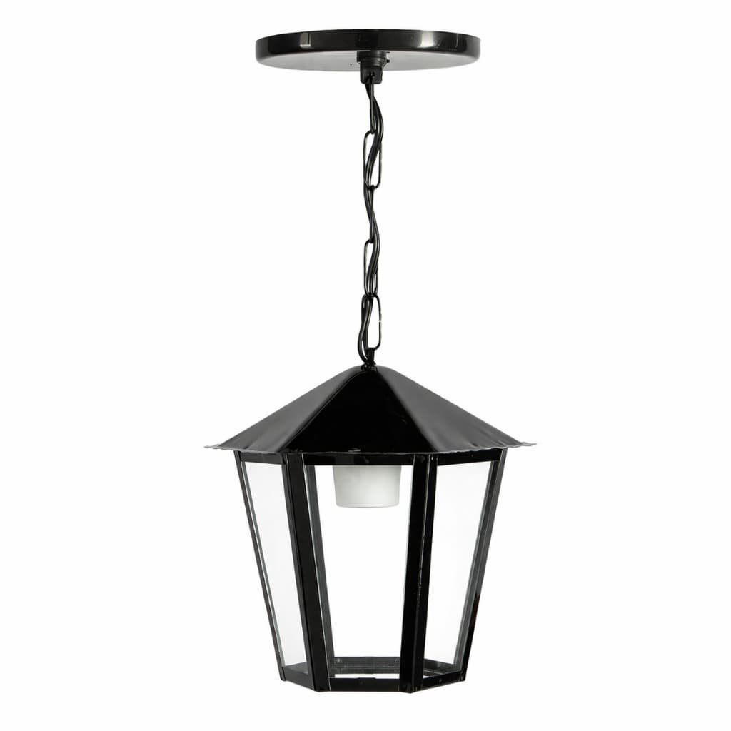 Luminária Lustre Arandela Colonial Sextavada  Teto Vidro Transparente 11C Preto