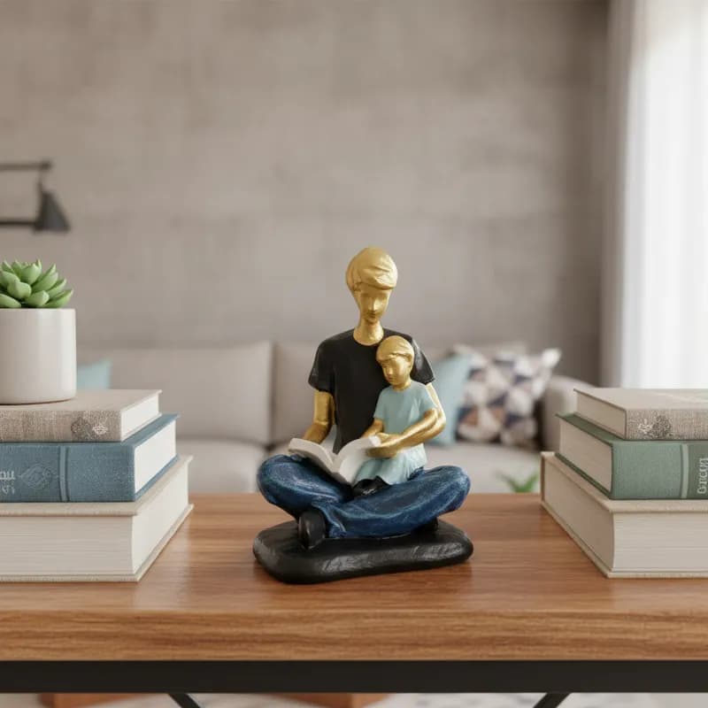 Estatueta Pai e Filho Decorativa em Gesso