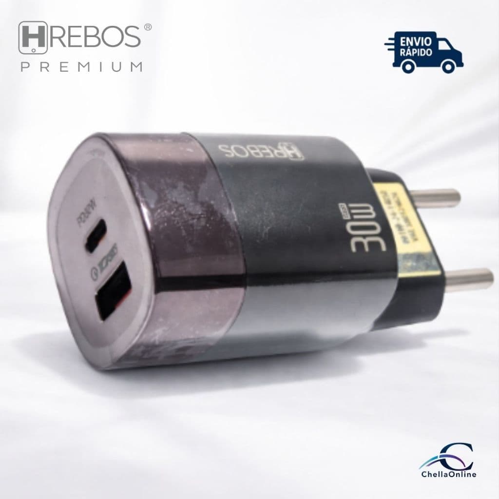 Carregador Turbo Rápido 30W Premium Hrebos CRG-224 USB-C e USB Compatível com Celular Android iPhone