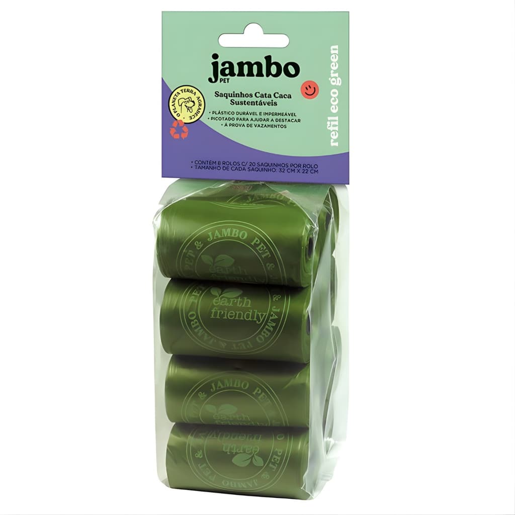 Kit 160 Saquinhos Cata Caca 8 Rolos Eco Green Biodegradável Resistente Anti Vazamento Cães