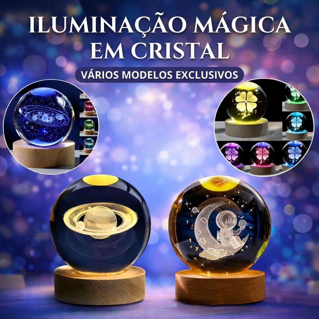 Kit com 4 Luminária de Mesa Bola de Cristal 3D LED RGB Cor Quente Abajur Decorativo Quarto Sala B-Max BM-F976