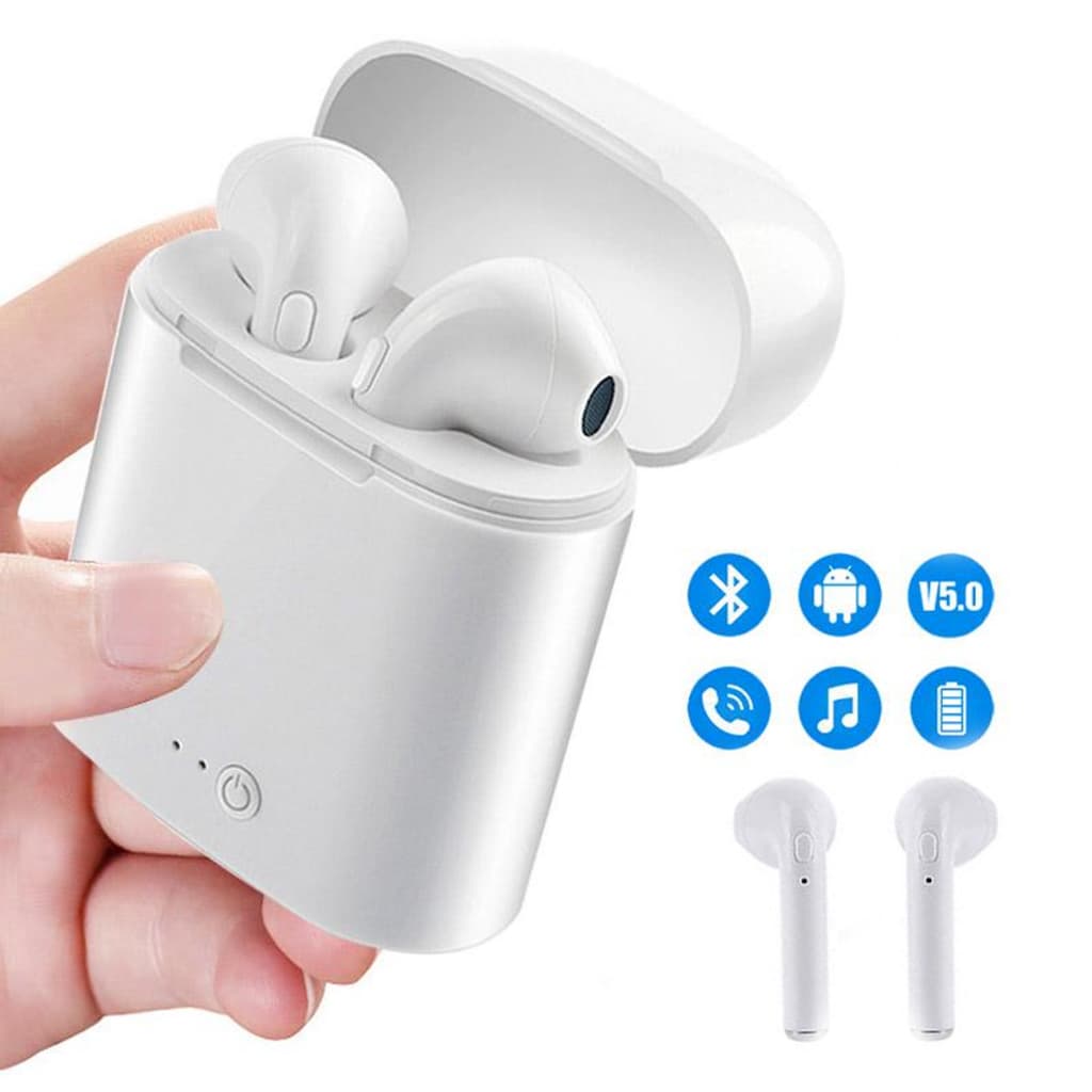 Fone de Ouvido Bluetooth i7S TWS 5.0 com Microfone - Branco Bluetooth Som Limpo para Celular Android iOS Conexão Rápida
