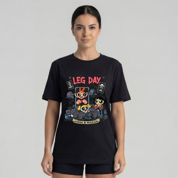 Camiseta Feminina Leg Day Academia Fitness Preta Algodão Premium Camisa Philklen
