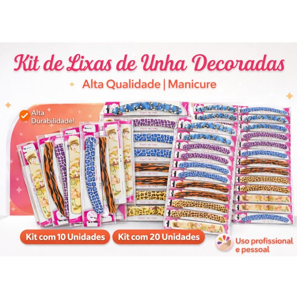 Kit Lixas de Unha Decoradas 10, 20, 30 ou 50 Unidades  Profissional Alta Qualidade