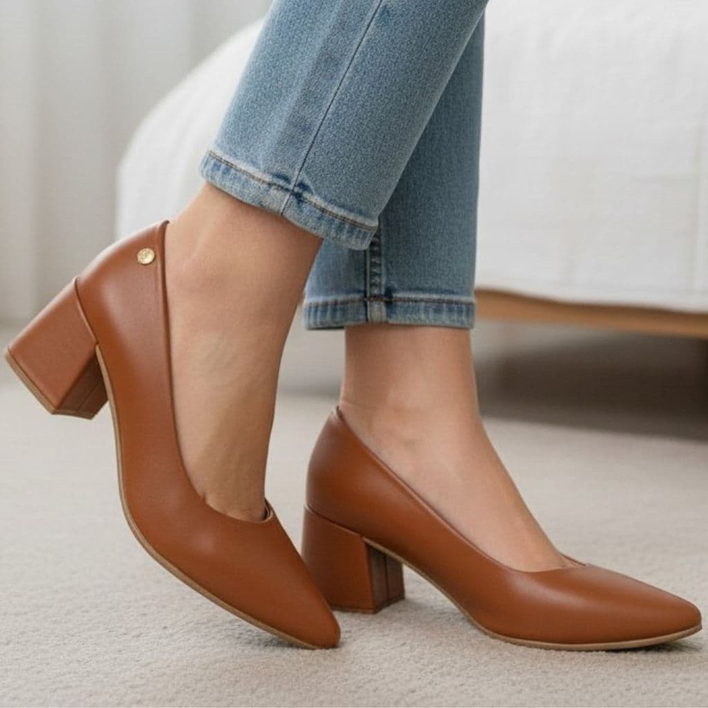 Scarpin Salto Grosso Médio 5cm Confortável Elegante Feminino Casual Social Tendência 2026