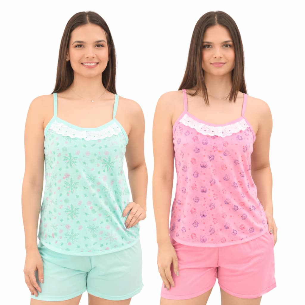 Kit 3 Pijama Baby Doll Feminino Mania de Sonhar Alcinha Estampado  Malha Leve Conforto