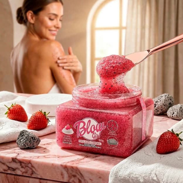 Esfoliante Corporal em Gel Blow Girl Morango com Creme Rocha Vulcânica e Efeito Glow 525g