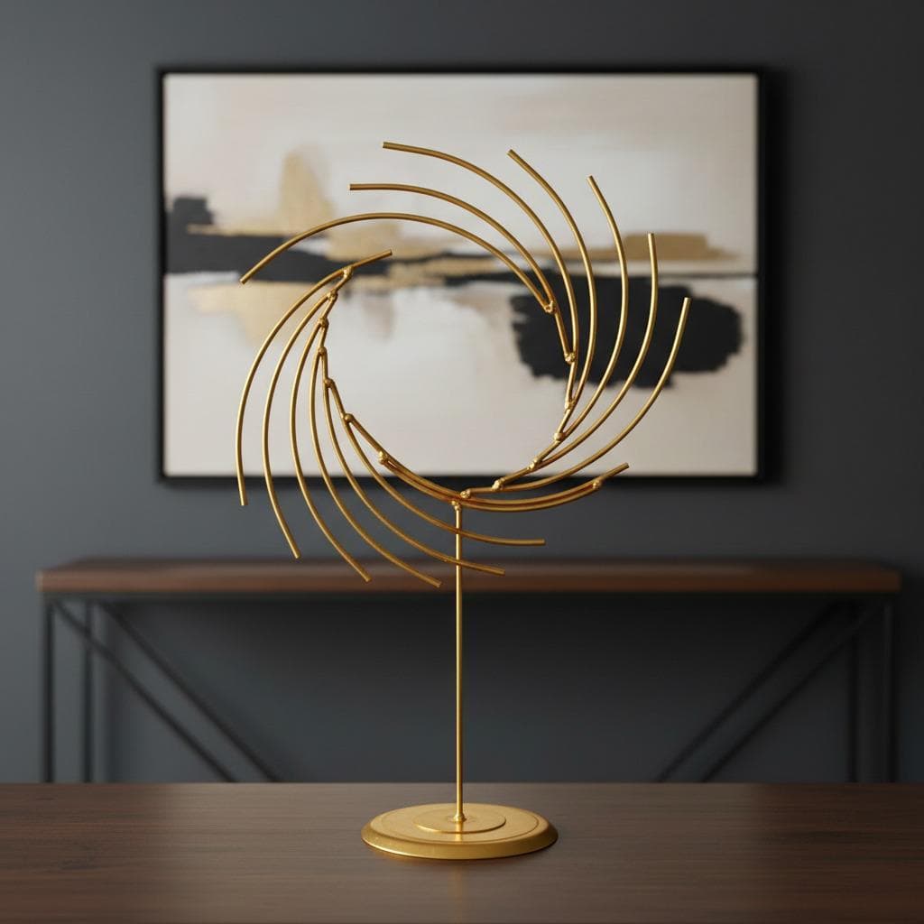 Escultura Espiral Cinética Aramada em Metal Decorativa Sala Escritório