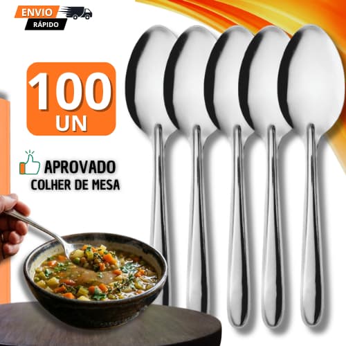 Jogo 100 Colheres De Mesa Em Aço Inox Resistente Para Restaurante Caldos Jantar Almoço Cozinha Sopa Buffet Utensílios