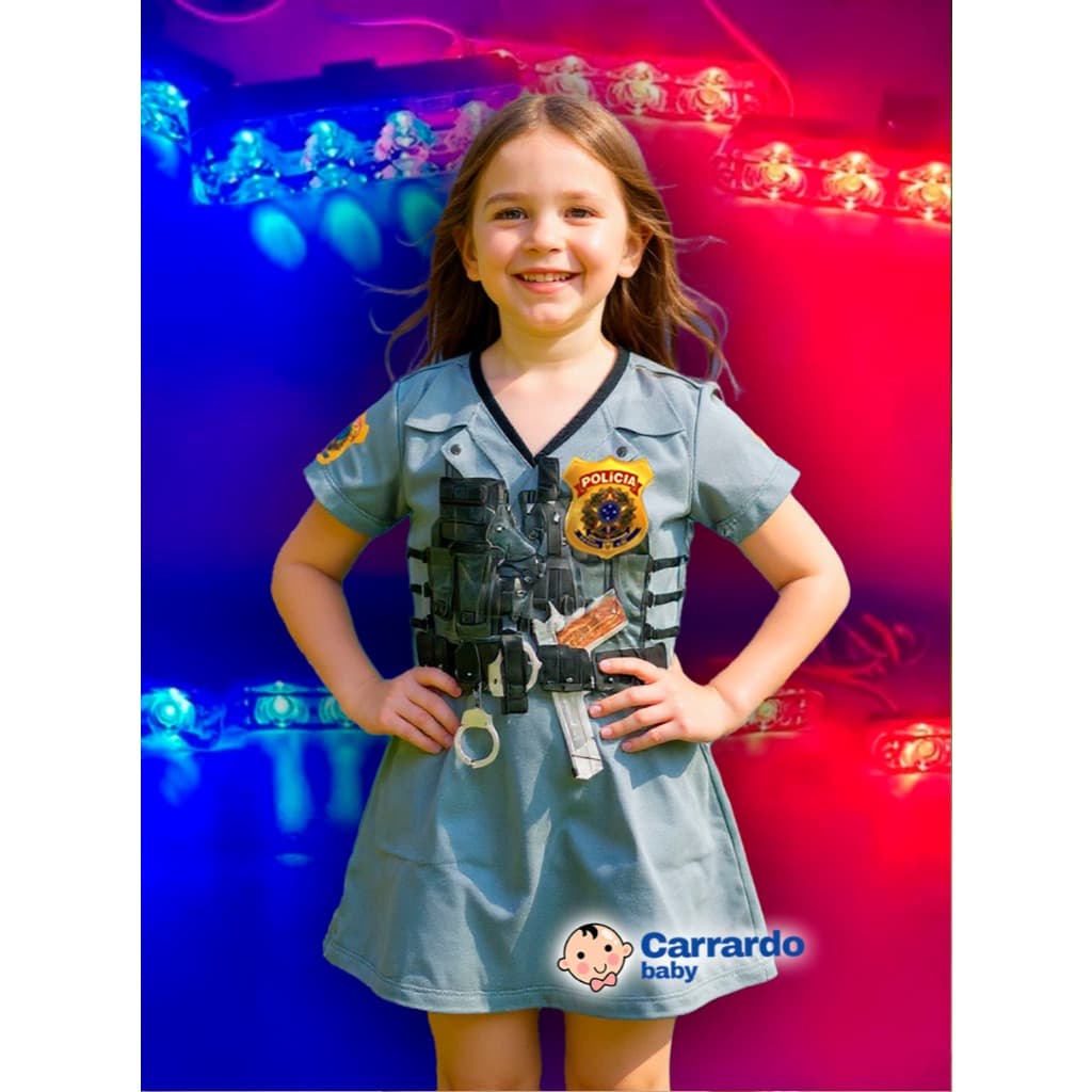 Fantasia Vestido Infantil Policial Feminina