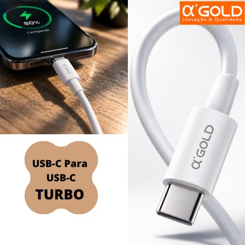Cabo A Gold Pro USB-C para USB-C Original Turbo 60W Carregamento Transmissão de Dados Iphone 15 e Superior e Demais Comp