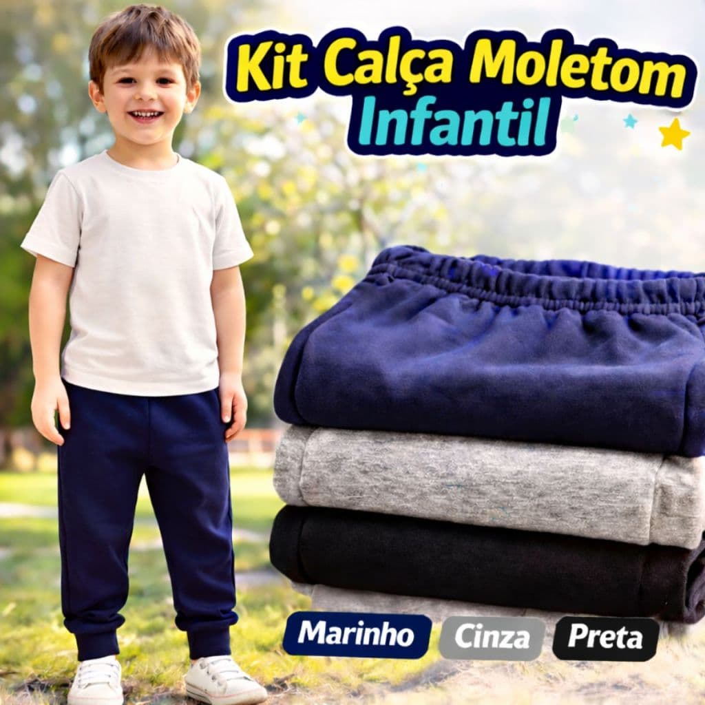 kit 3 calça Infantil Moletom Peluciado Menino Escolar Dia a Dia