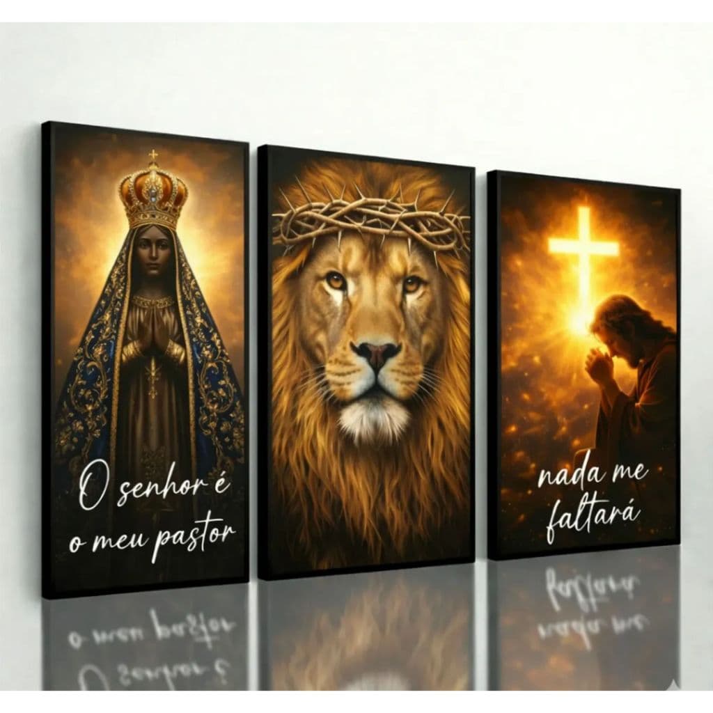 Quadro Sala Mdf Nossa Senhora Aparecida Jesus Na Cruz Oraçao