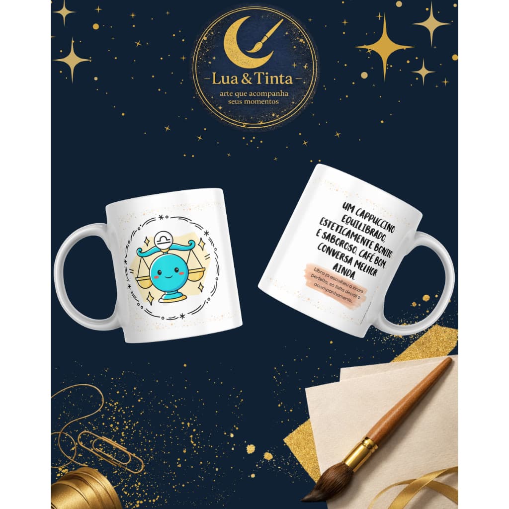 Caneca Signo Libra ♎ Presente Criativo Astrologia Estética 325ml