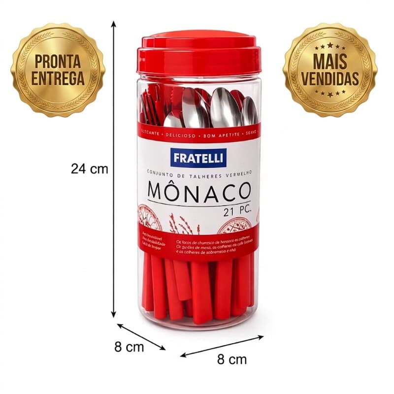 Conjunto Talheres Cozinha Vermelho, 21 Peças de Inox, Design Moderno, Alta Durabilidade e Praticidade
