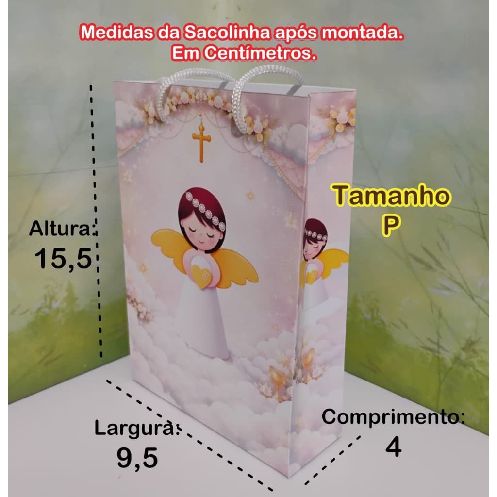 Sacolinha Anjinha para Batizado - tam. P - Personalizada - Você monta