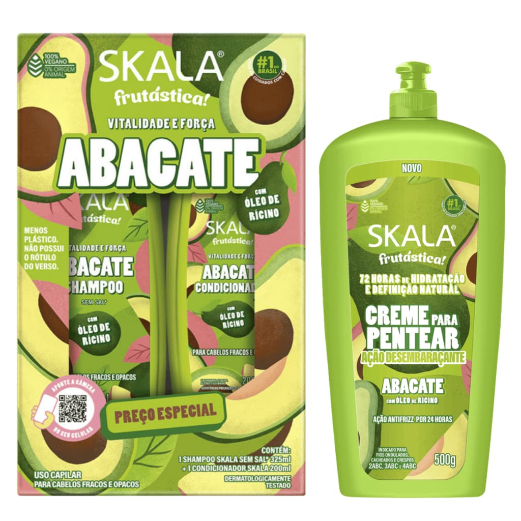 Kit Skala Frutastica Abacate Shampoo 325ml+Condicionador 200ml+Creme para Pentear 500g