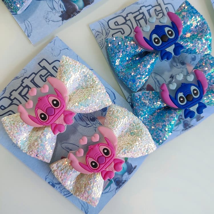 Par de laços Stitch Angel Laços de cabelo infantil Lillo Faixinha Angel e Stitch
