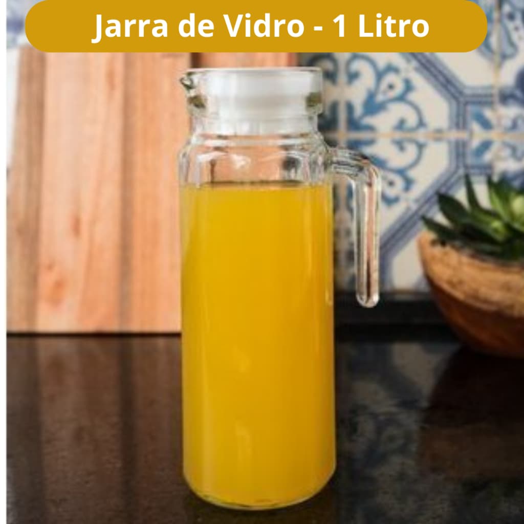 Jarra de Vidro Transparente Cozinha Mesa Bebidas Suco Água Design Elegante1 Litro