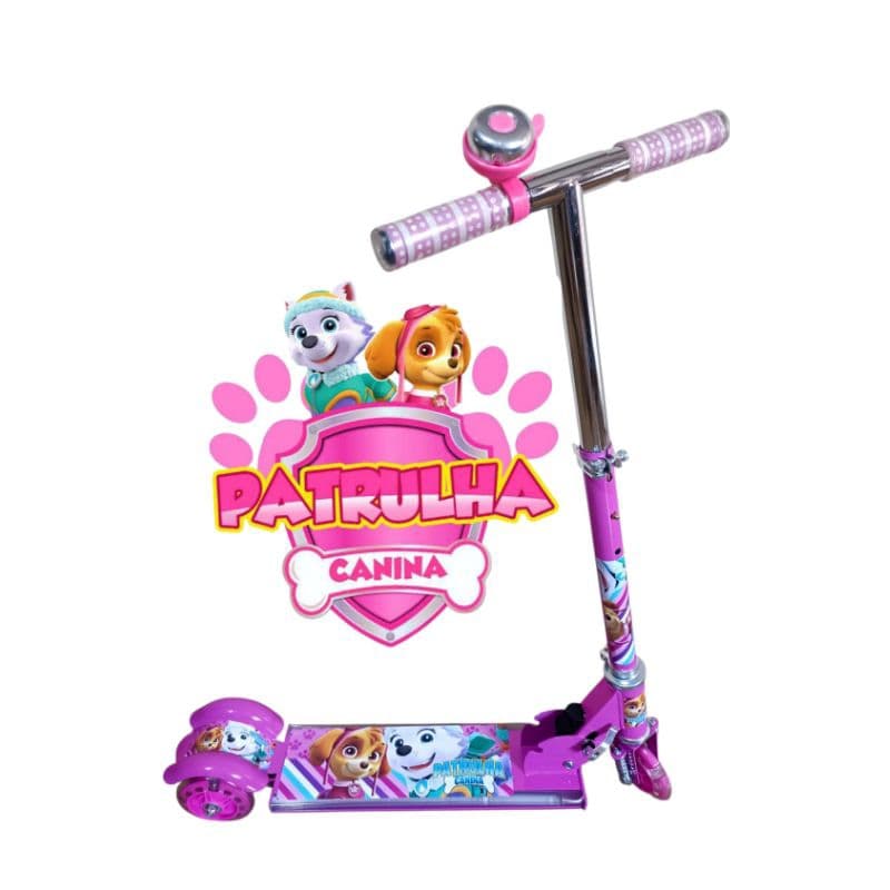 Patinete 🛴 Dobrável Infantil Metal Patrulha Canina Rosa Musical