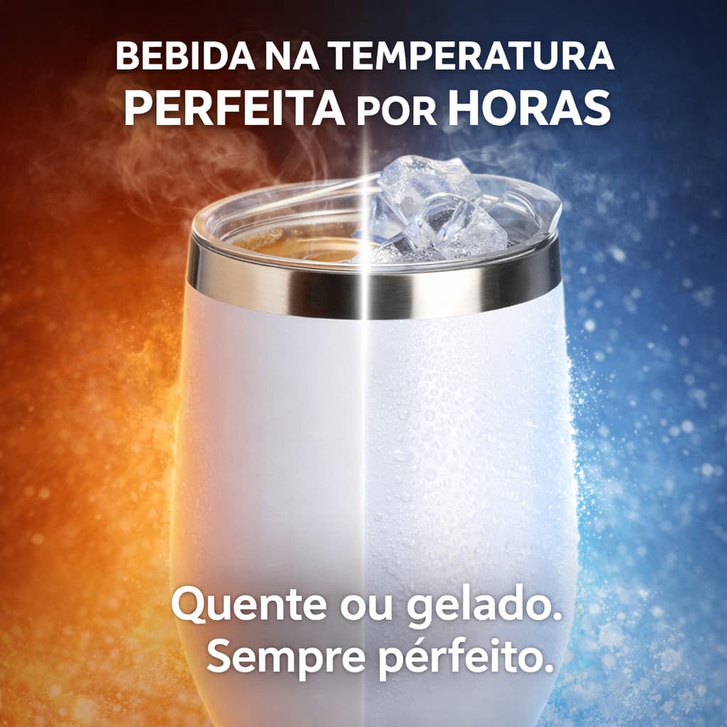 Copo Térmico Inox 360ml com Tampa Antivazamento Parede Dupla Vácuo Café Quente e Gelado Branco