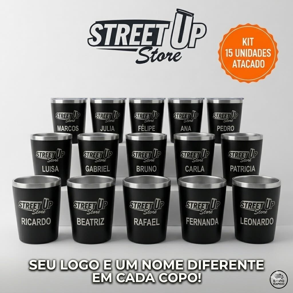 Kit 15 Copos Térmicos 260ml Com Tampa Personalizado Nome Logo