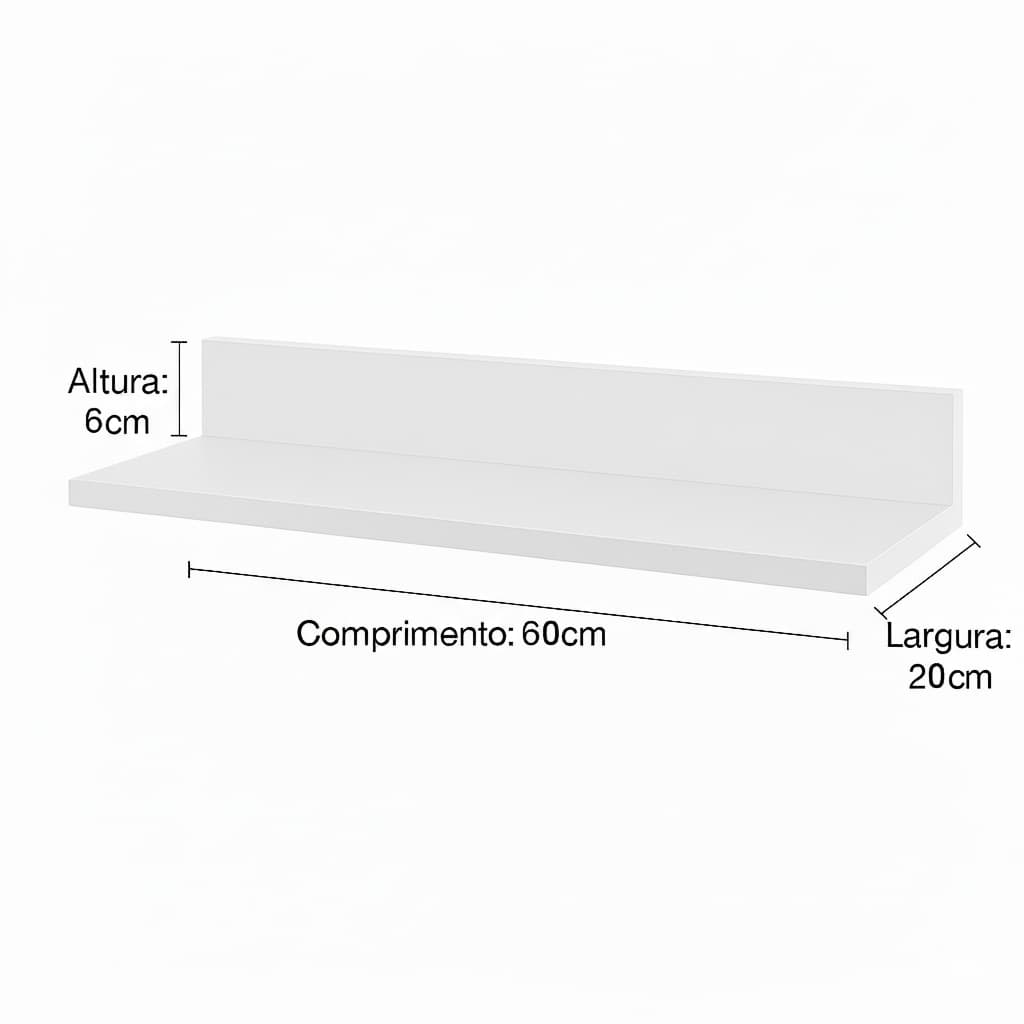 Prateleira Branca MDF Multiuso Para Sala Banheiro Quarto Escritório Cozinha Casa 60cx20cm