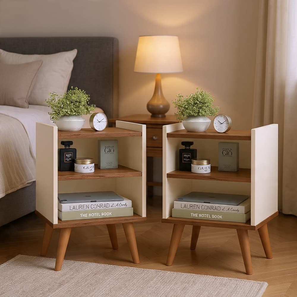 Kit com 2 Mesas De Cabeceira Retrô Nicho Organizador Quarto Mesa Lateral Virgínia AC