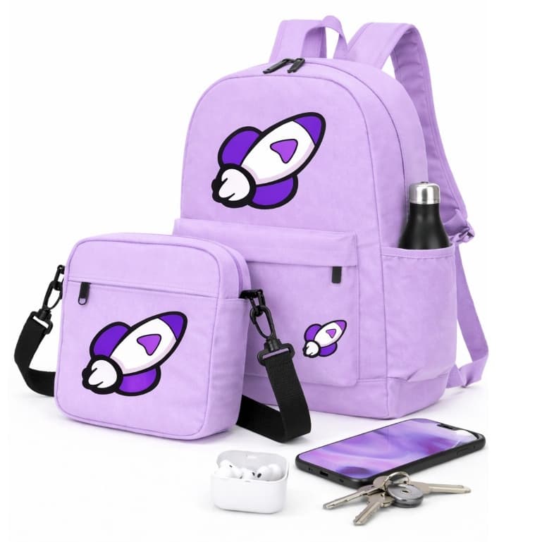 Kit Mochila+Mini Bag Lilás Estampa Ketlyn Turma Dos Rosa Emily vick