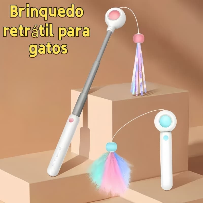 Um design que combina um ponteiro laser com um brinquedo retrátil para gatos
