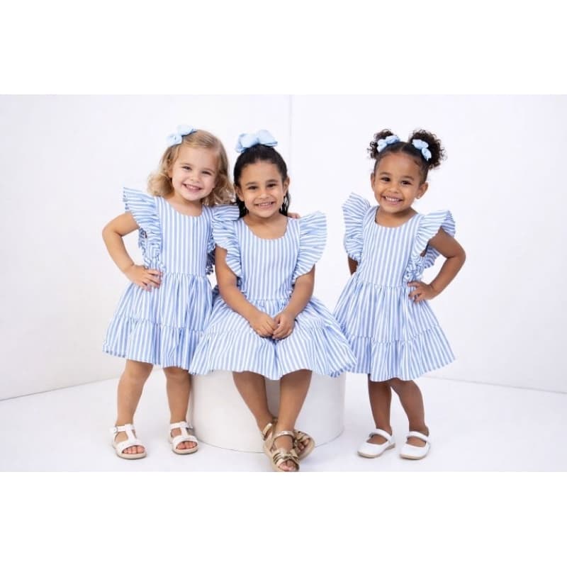 Vestido  lacinho, Infantil Feminino Listrado 100% Algodão – Manga Babado ( detalhe de lacinho )Moda Verão