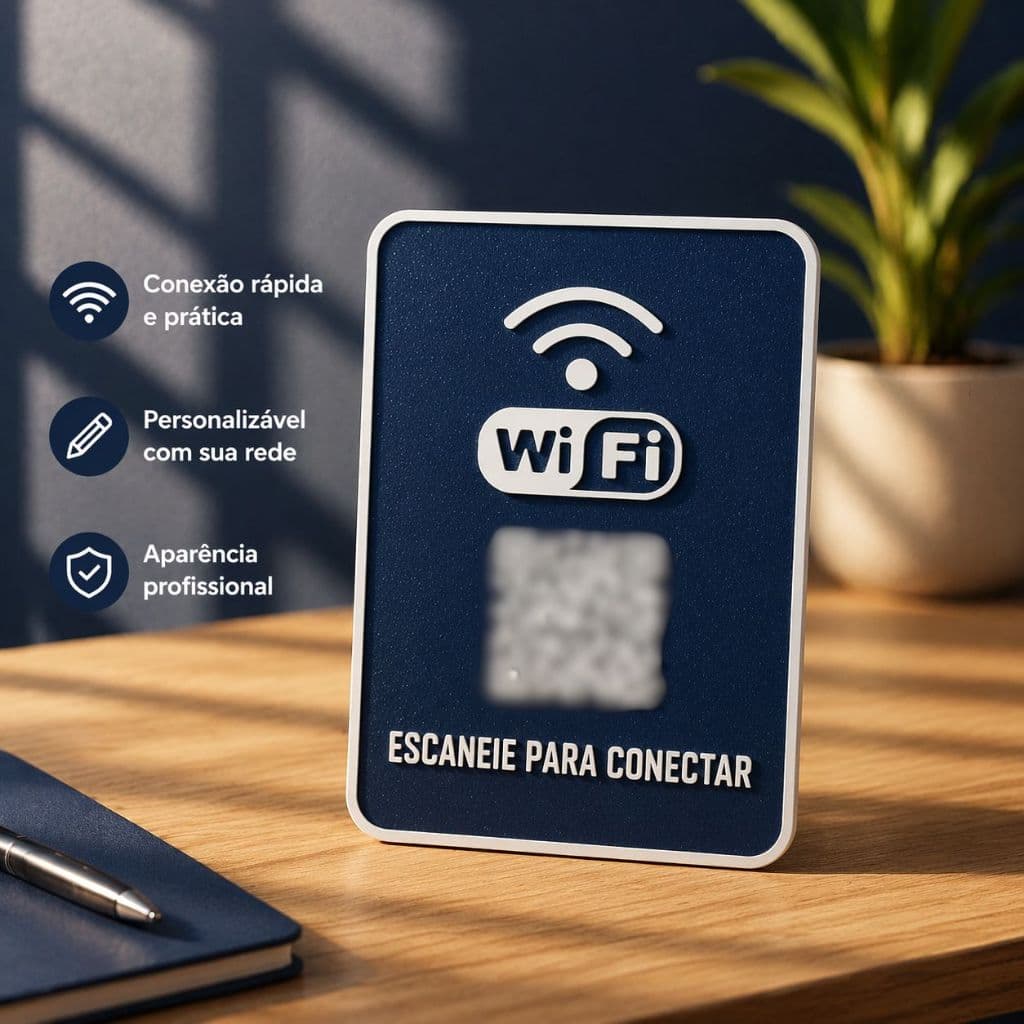 Placa Conecte ao Wifi Personalizada em 3D com QR Code – Letras em Relevo | Ideal para Comércios