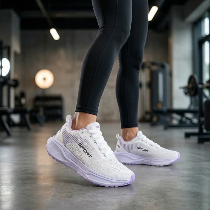 Tênis Esportivo Feminino Branco com Lilás Conforto Máximo Dia a Dia