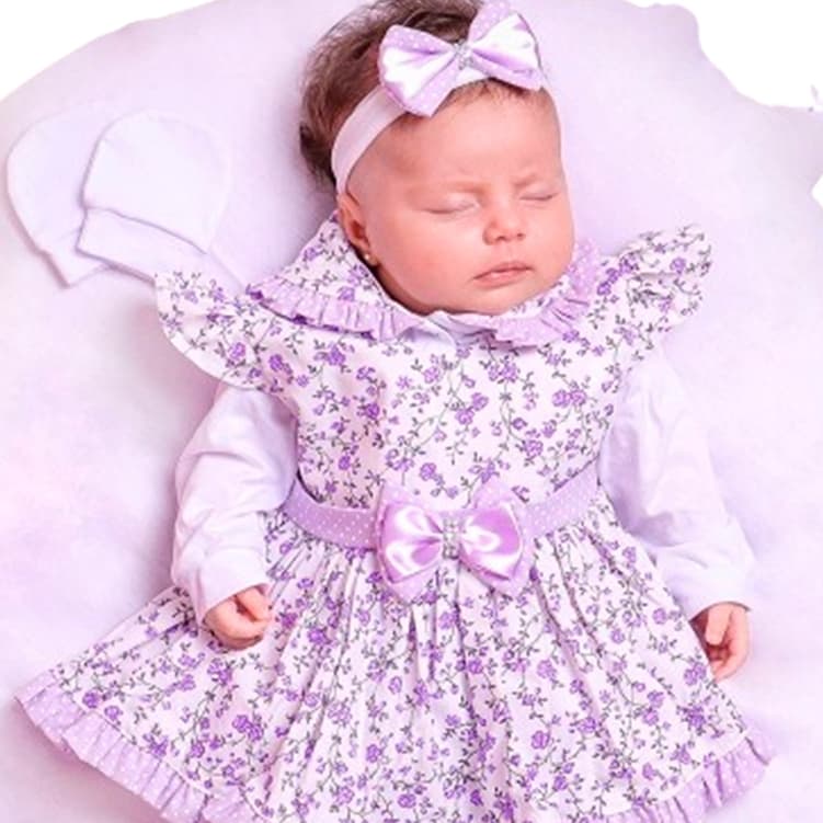 Saída de Maternidade com Vestido  para Bebê Menina Amora Floral 05 Peças Roupa de Bebe