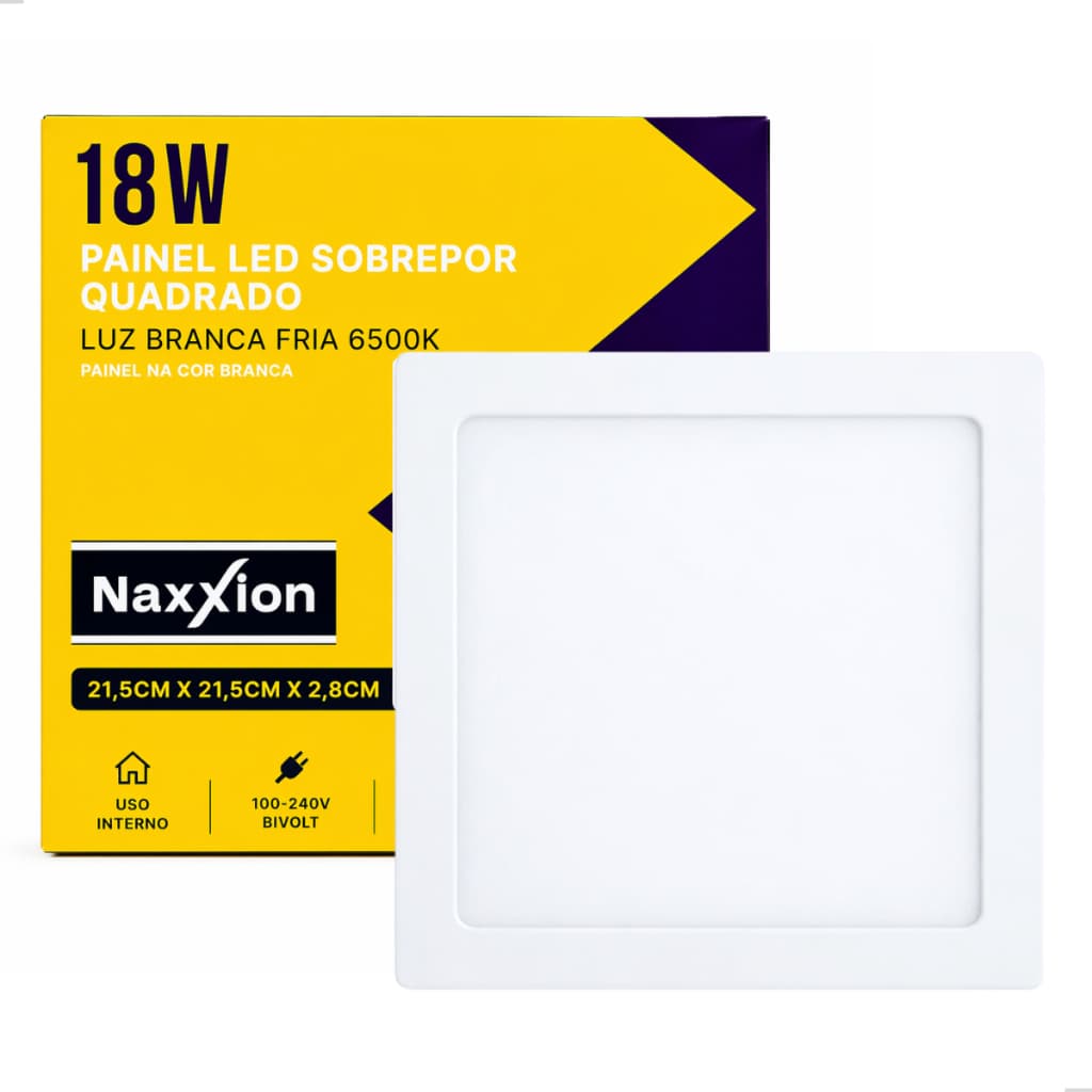 Painel Led Sobrepor Bivolt Branca Quadrado 18w Econômico