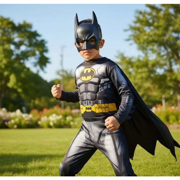 Fantasia BATMAN Infantil Homem Morcego Longa Com Enchimento COMPLETA COM MASCARA