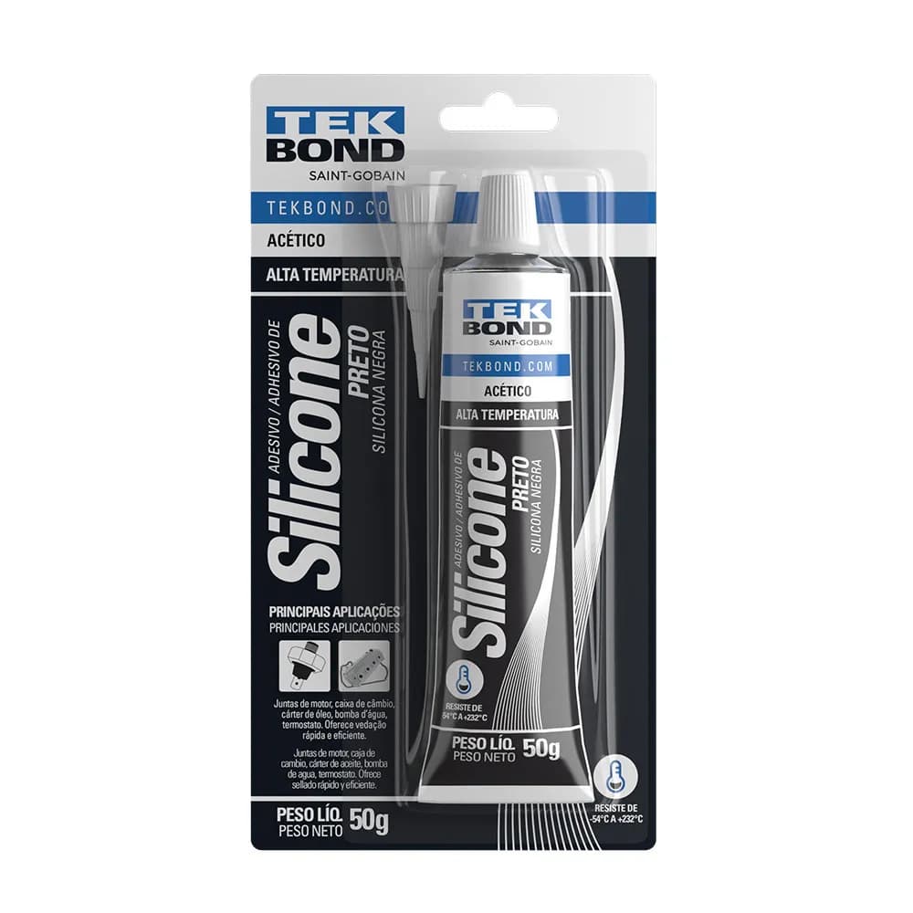 Vedante Silicone Preto 50g Tekbond Alta Resistência Temperatura