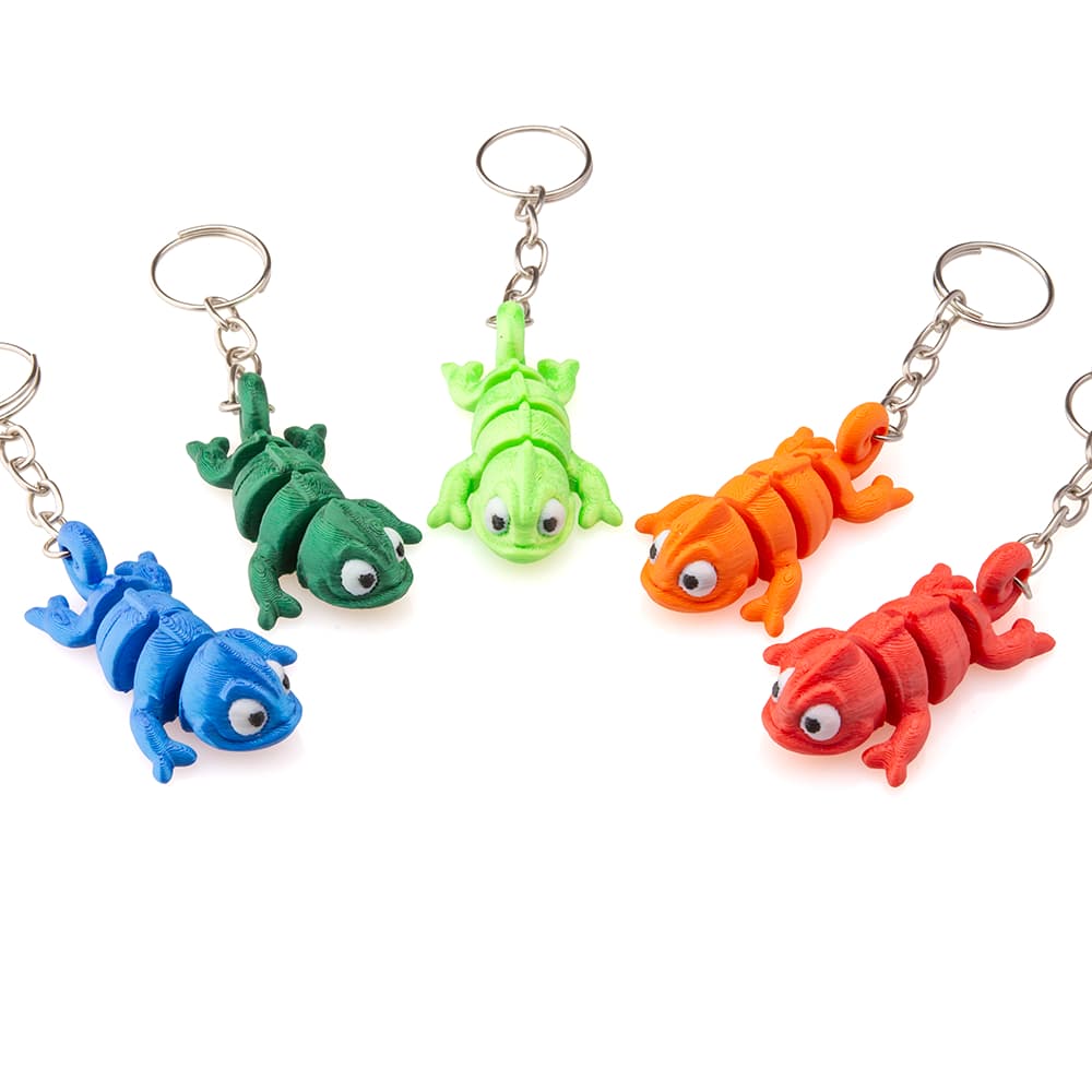 Camaleão Kit com 5 Chaveiros Articulado Sensorial e Coloridos, Família de Pascal, Um de Cada Cor