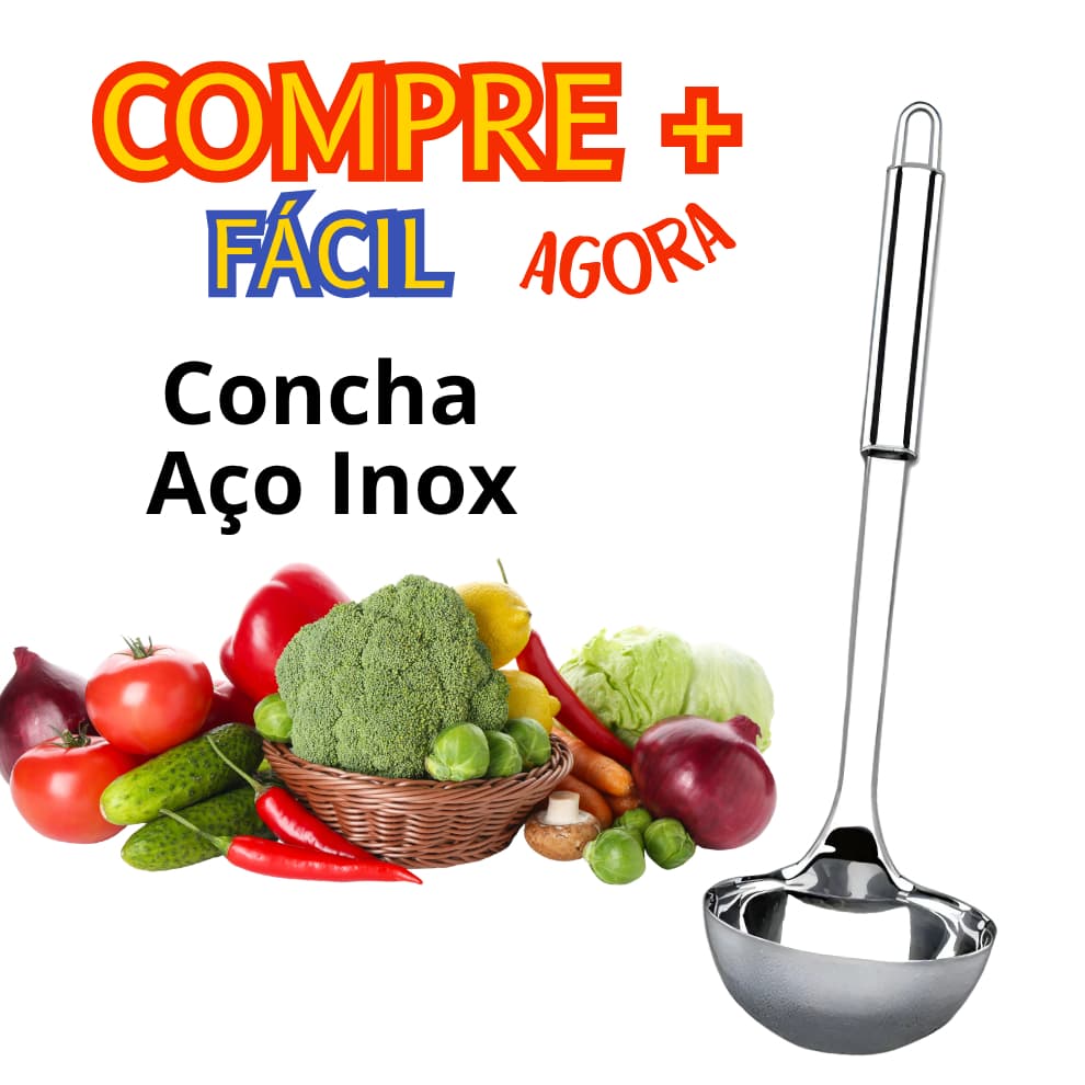 Concha de Servir Grande Durável com Alça de Pendurar Resistente Aço Inox