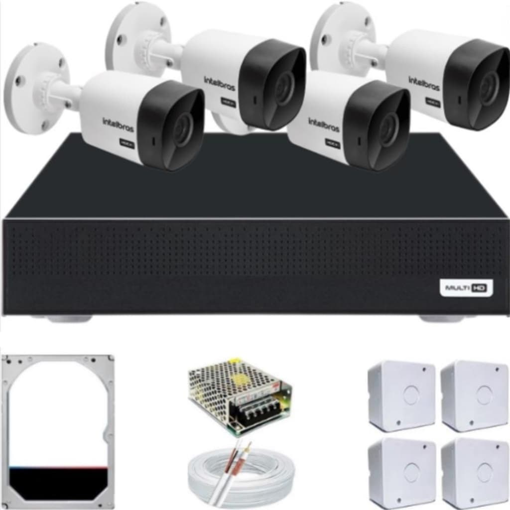 Kit 4 Cameras Segurança Intelbras 720p 1120b Dvr 4Ch MHDX 1204C