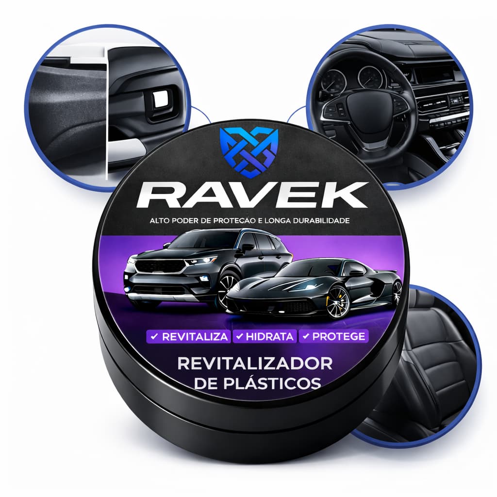 Revitalizador Plásticos Restaurador Borrachas RAVEK Cera Proteção Restauração Interna Automotivo Painel Banco 140g